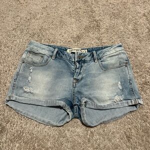 Zara TRF Womens Mid Rise Distressed Pocket Denim Shorts Blue Premium Wash Size 6
